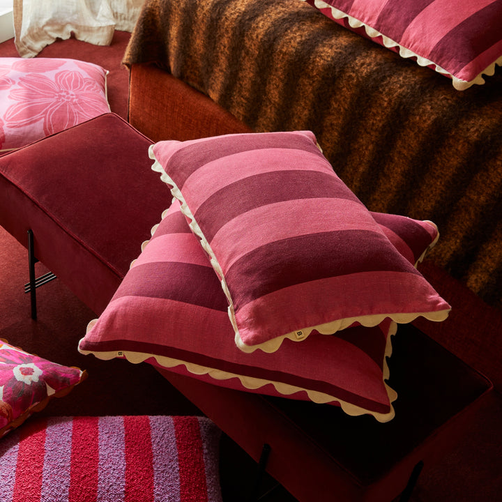 Big Stripe Cerise 60cm Cushion Styled With Big Stripe Cerise Cushion