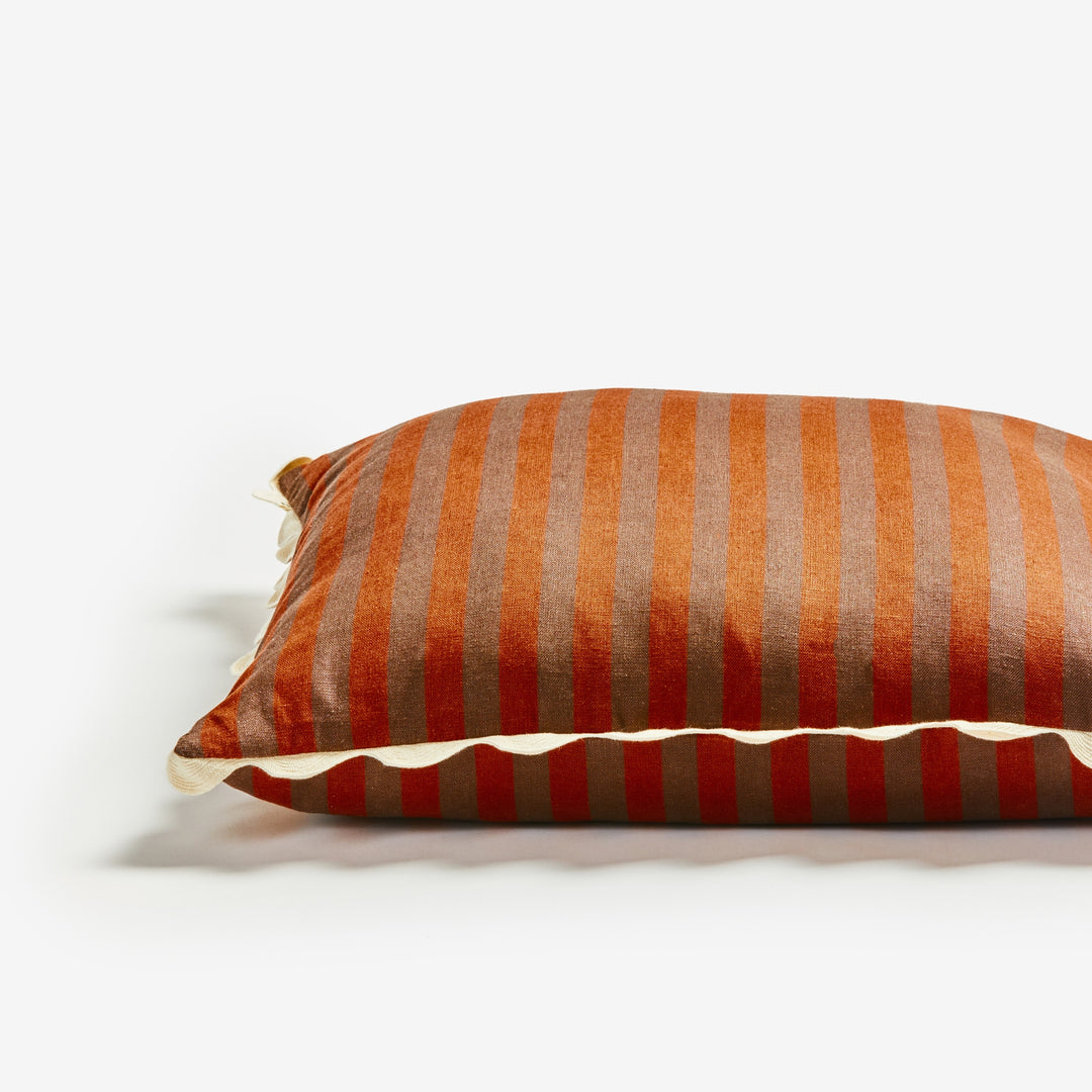 Thin Stripe Chocolate 60cm Cushion Detail | Brown Striped Linen Cushion