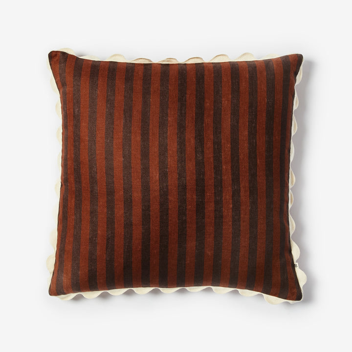 Thin Stripe Chocolate 60cm Cushion Front | Brown Striped Linen Cushion