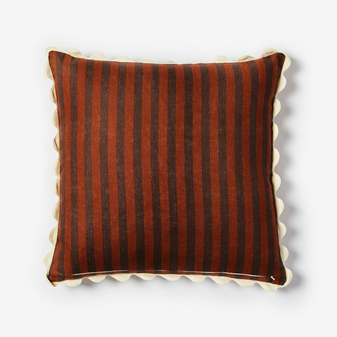 Thin Stripe Chocolate 60cm Cushion Back | Brown Striped Linen Cushion