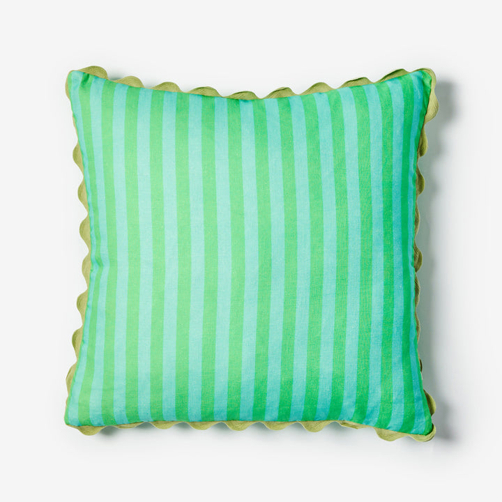 Thin Stripe Jade 60cm Cushion Front | Green Striped Linen Cushion