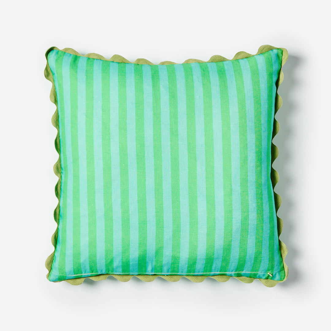 Thin Stripe Jade 60cm Cushion Back | Green Striped Linen Cushion