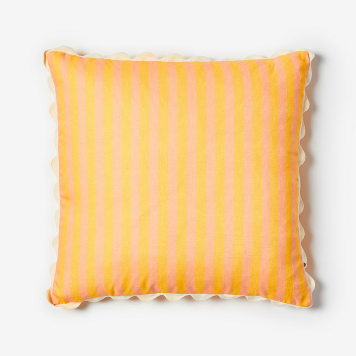 Thin Stripe Yellow 60cm Cushion Front | Yellow & Peach Striped Linen Cushion