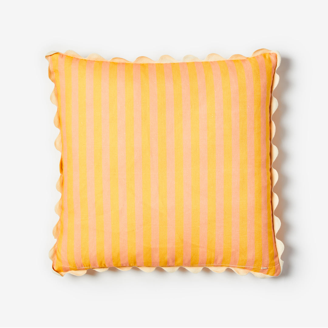 Thin Stripe Yellow 60cm Cushion Back | Yellow & Peach Striped Linen Cushion