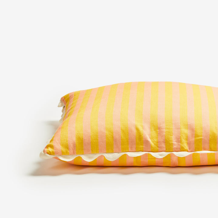 Thin Stripe Yellow 60cm Cushion Detail | Yellow & Peach Striped Linen Cushion