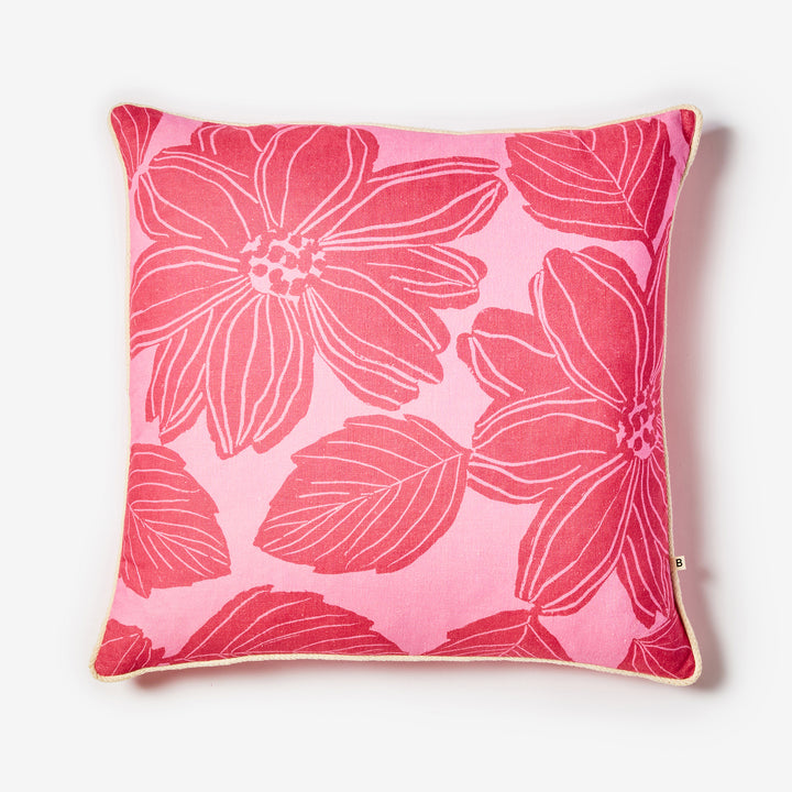 Margot Rose 60cm Cushion Front | Pink Floral Linen Cushion