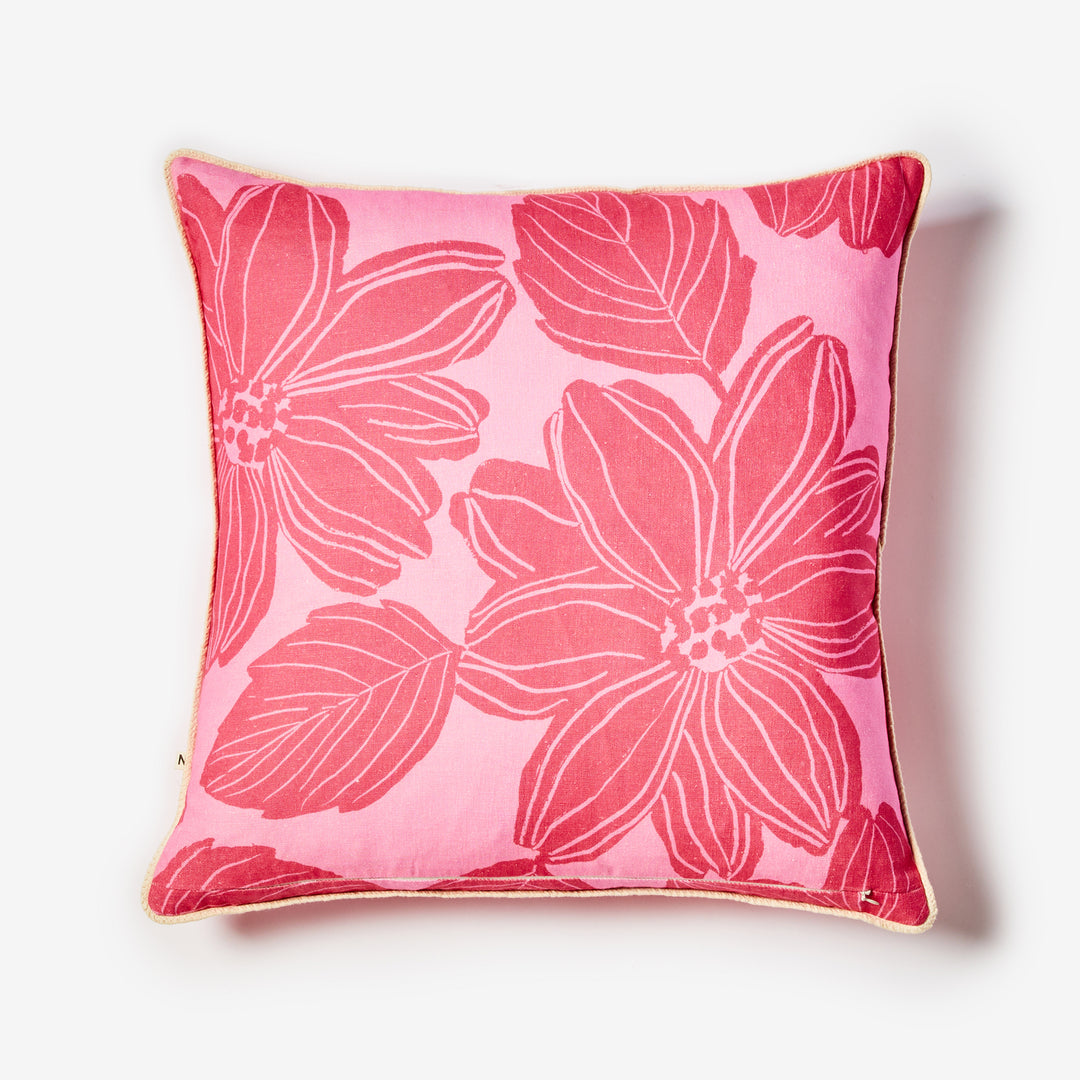 Margot Rose 60cm Cushion Back | Pink Floral Linen Cushion