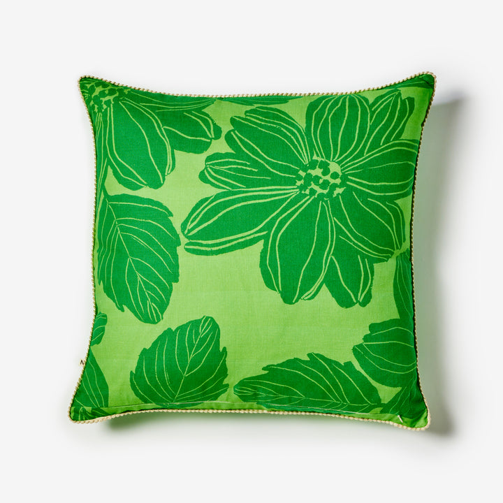 Margot Bright Green 60cm Cushion Back | Green Floral Linen Cushion