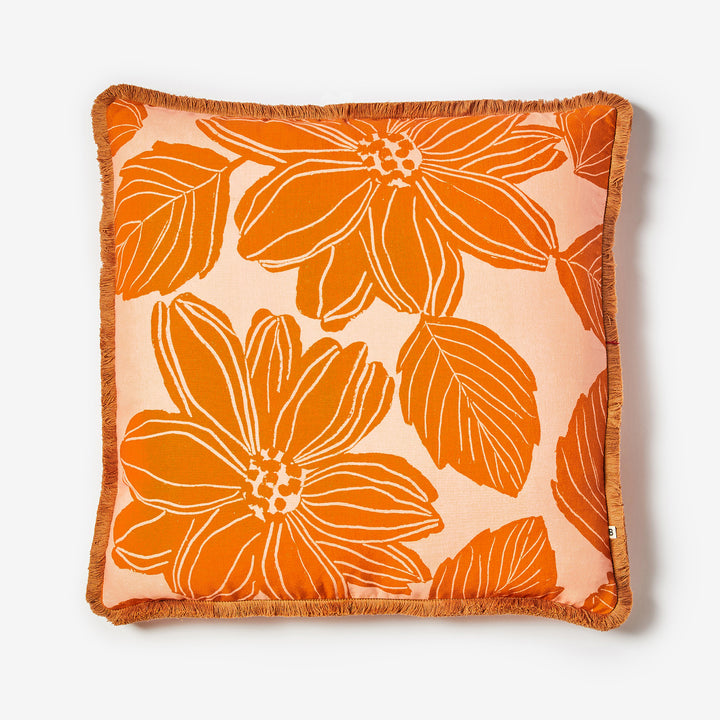 Margot Tan 60cm Cushion Front | Tan Floral Linen Cushion