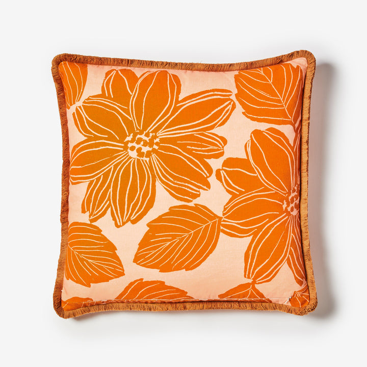 Margot Tan 60cm Cushion Back | Tan Floral Linen Cushion