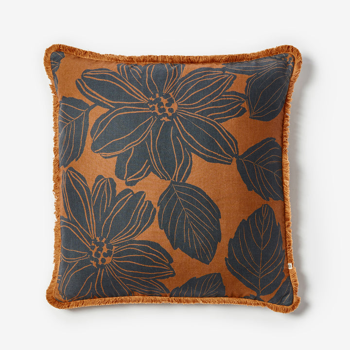 Margot Brown 60cm Cushion Front | Brown Floral Linen Cushion