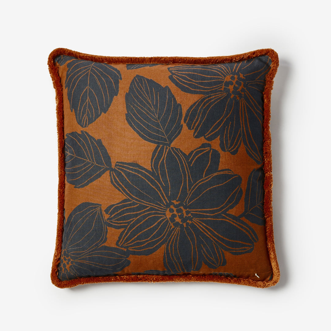 Margot Brown 60cm Cushion Back | Brown Floral Linen Cushion