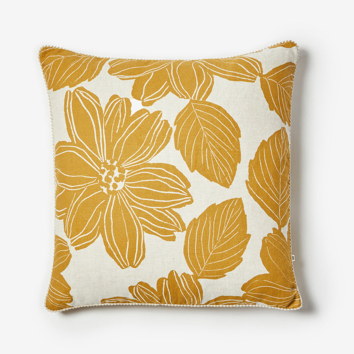 Margot Mustard 60cm Cushion Front | Yellow Floral Linen Cushion