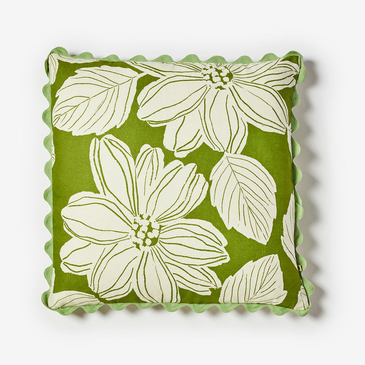 Margot Khaki 60cm Cushion Front | Green Floral Linen Cushion