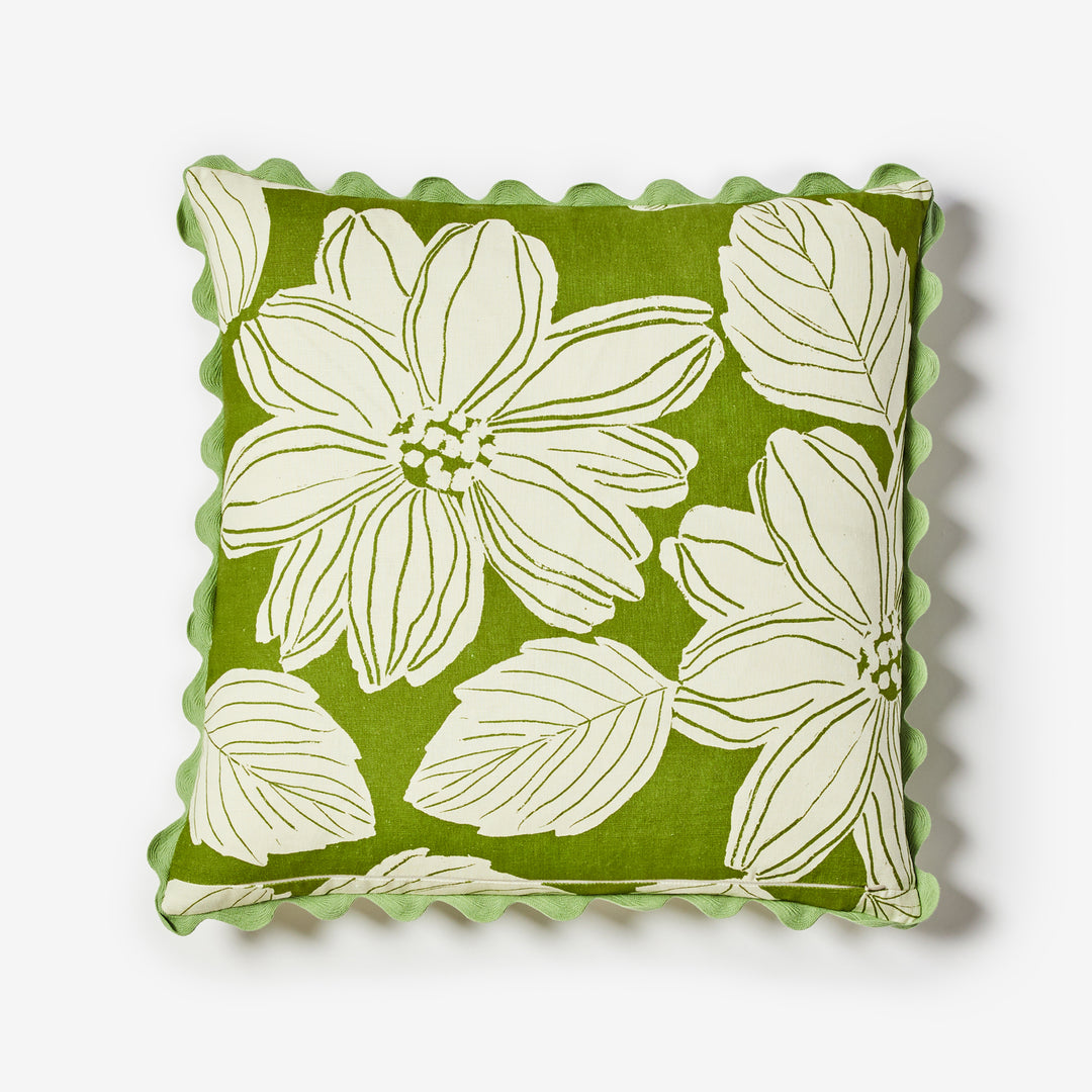 Margot Khaki 60cm Cushion Back | Green Floral Linen Cushion