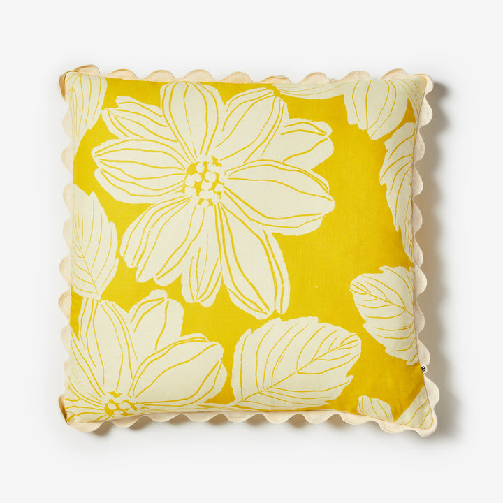 Margot Lemon 60cm Cushion Front | Yellow Floral Linen Cushion