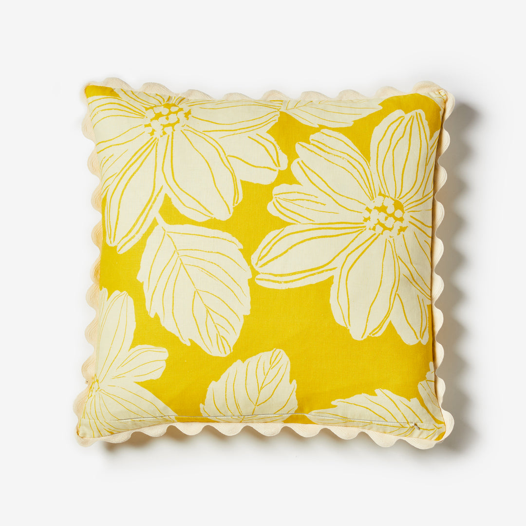 Margot Lemon 60cm Cushion Back | Yellow Floral Linen Cushion