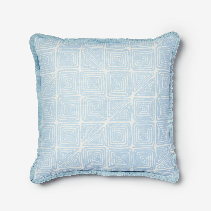 Maze Soft Blue 60cm Cushion Front | Blue Geometric Linen Cushion