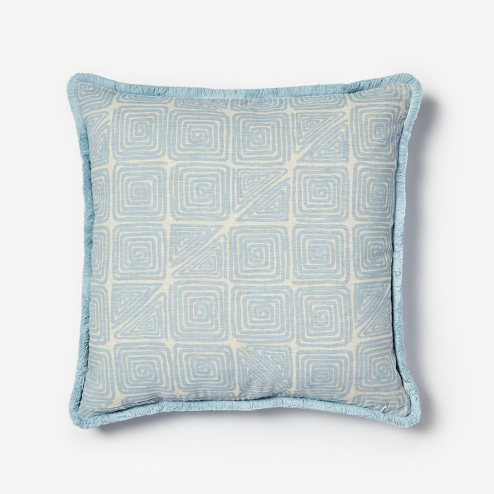 Maze Soft Blue 60cm Cushion Back | Blue Geometric Linen Cushion