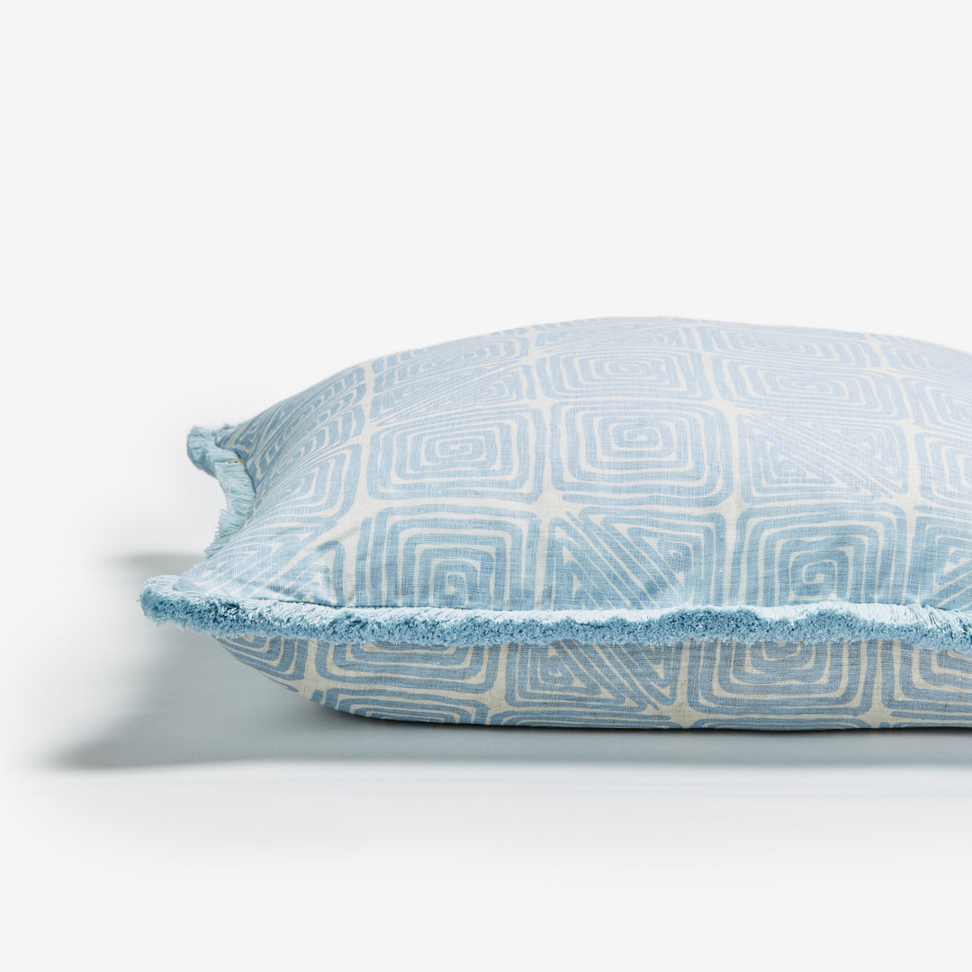 Maze Soft Blue 60cm Cushion Detail | Blue Geometric Linen Cushion