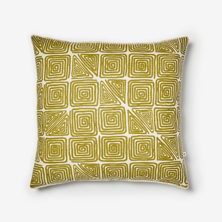 Maze Khaki 60cm Cushion Front | Green Geometric Linen Cushion