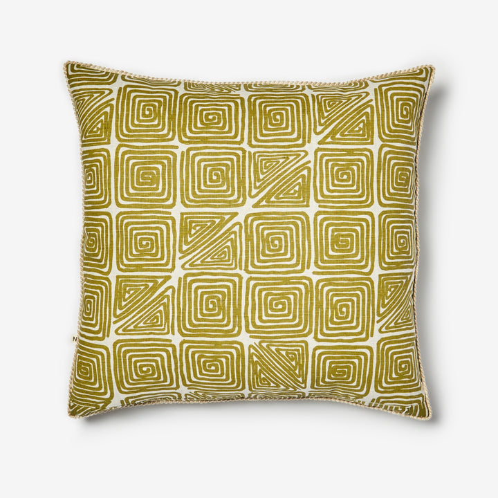 Maze Khaki 60cm Cushion Back | Green Geometric Linen Cushion