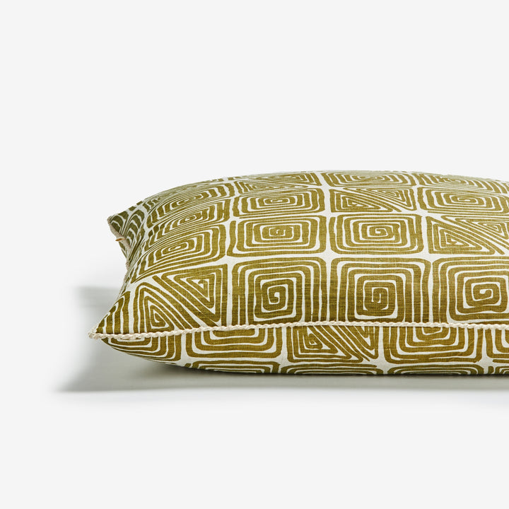 Maze Khaki 60cm Cushion Detail | Green Geometric Linen Cushion