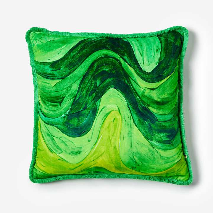 Sway Green 60cm Velvet Cushion Front | Green Painted Velvet Cushion