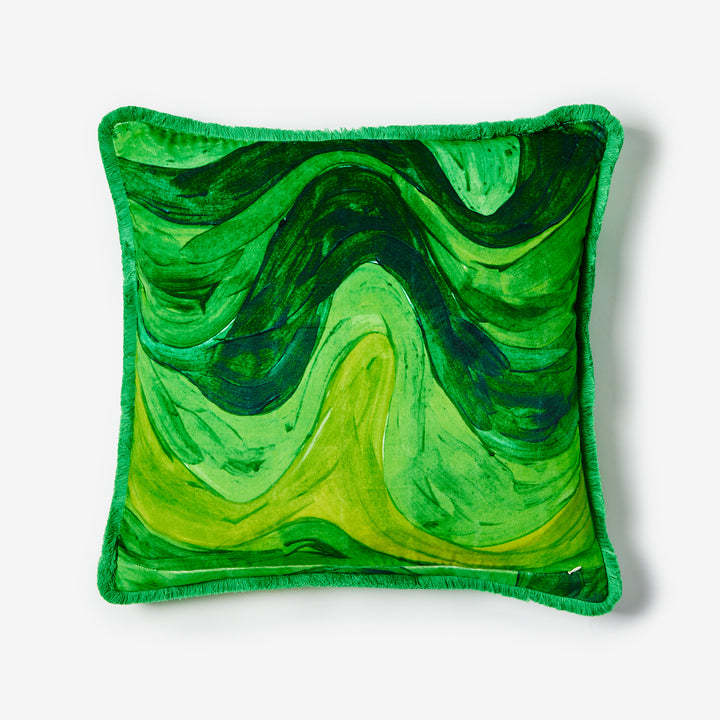 Sway Green 60cm Velvet Cushion Detail | Green Painted Velvet Cushion