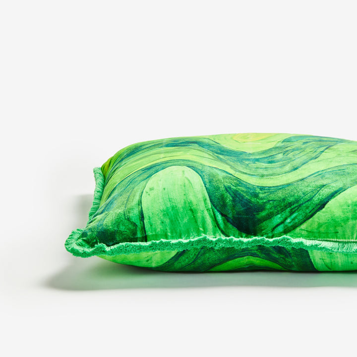 Sway Green 60cm Velvet Cushion Detail | Green Painted Velvet Cushion