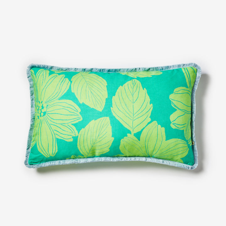 Margot Jade 75x45cm Cushion Front | Green Floral Linen Cushion