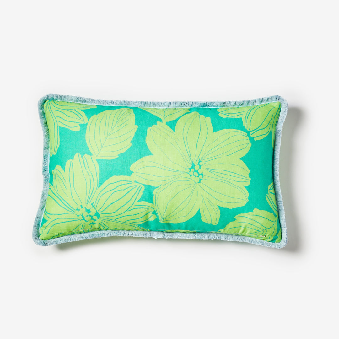 Margot Jade 75x45cm Cushion Back | Green Floral Linen Cushion