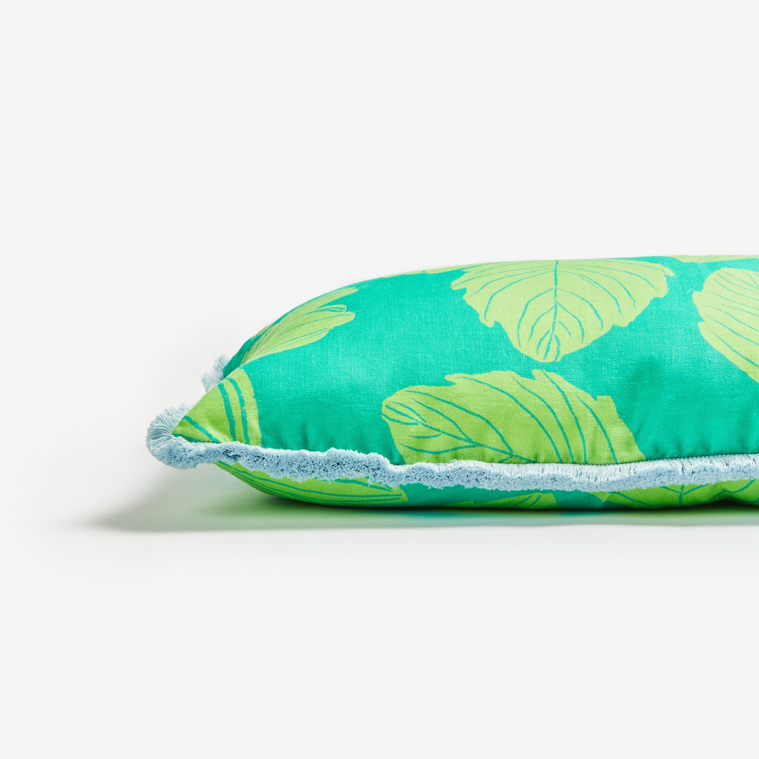 Margot Jade 75x45cm Cushion Detail | Green Floral Linen Cushion