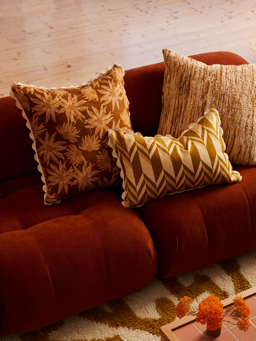 Flannel Flower Mustard Cushion