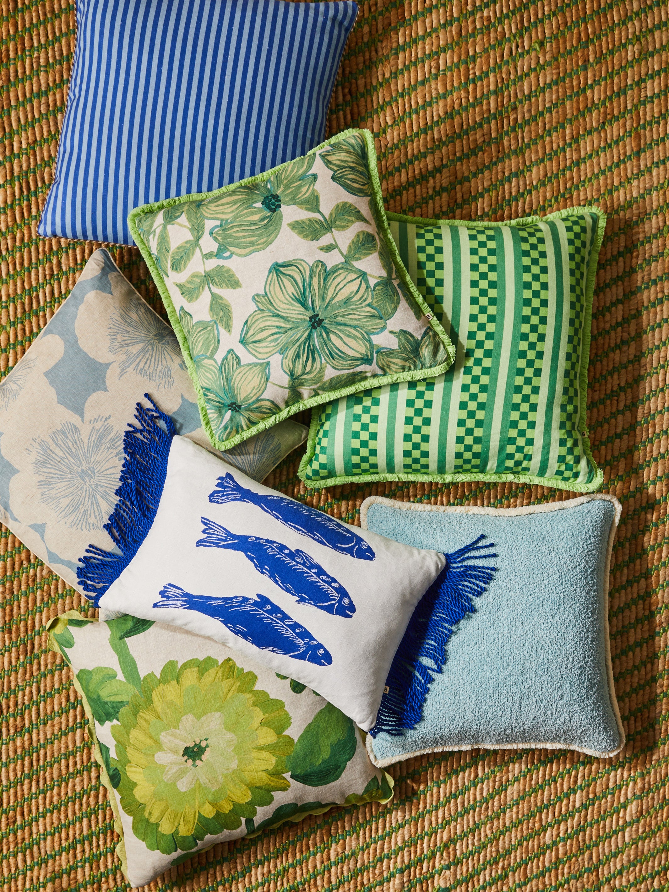 Marco Tile Green Linen Cushion