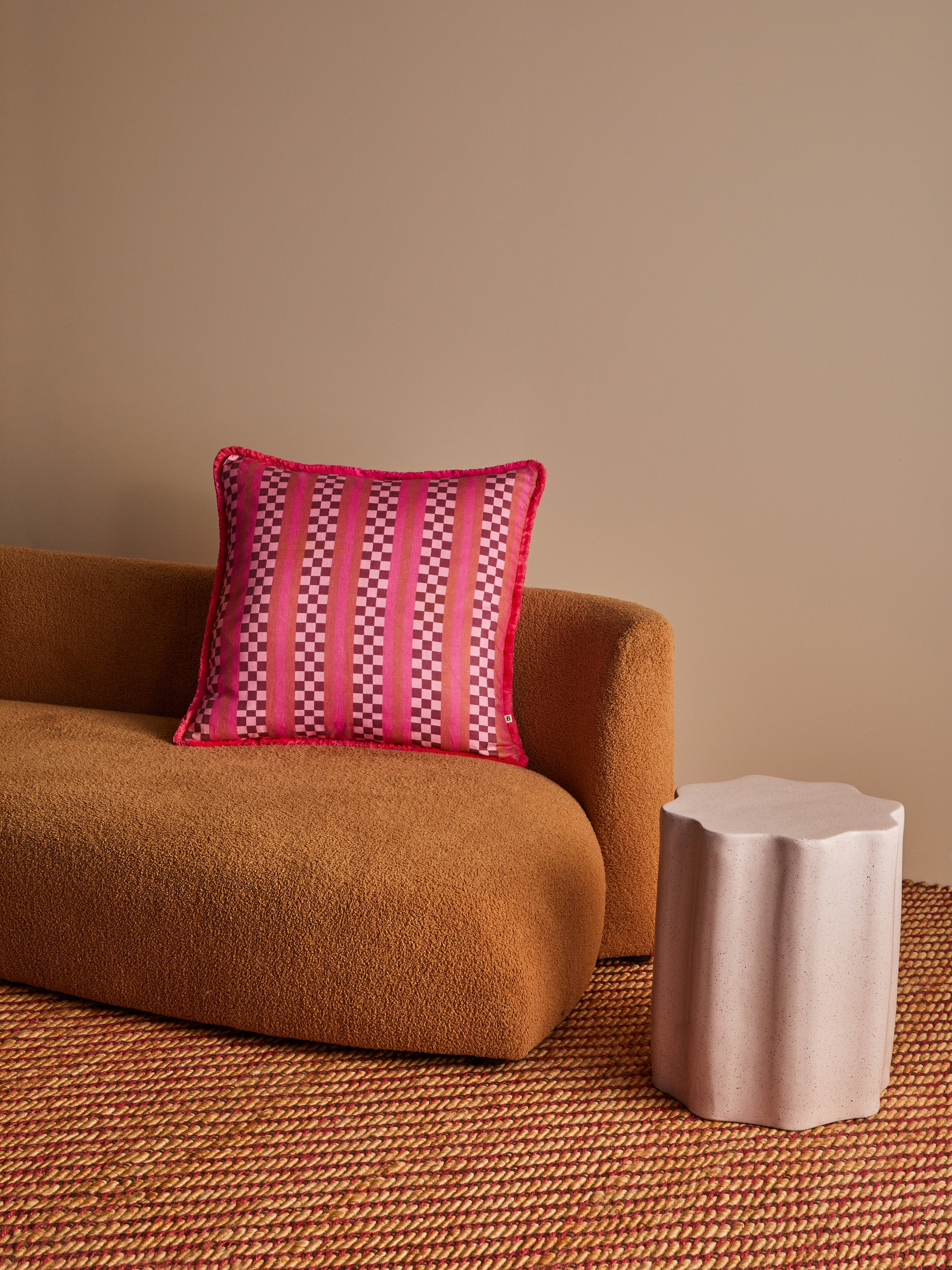 Marco Tile Pink Linen Cushion - Almost Perfect
