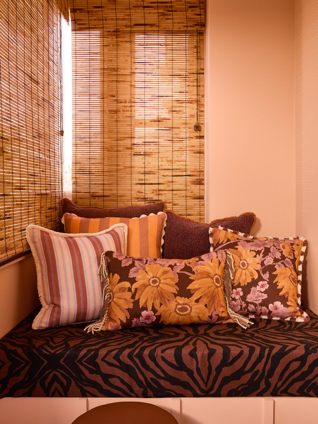 Bold Stripe Peach Linen Cushion