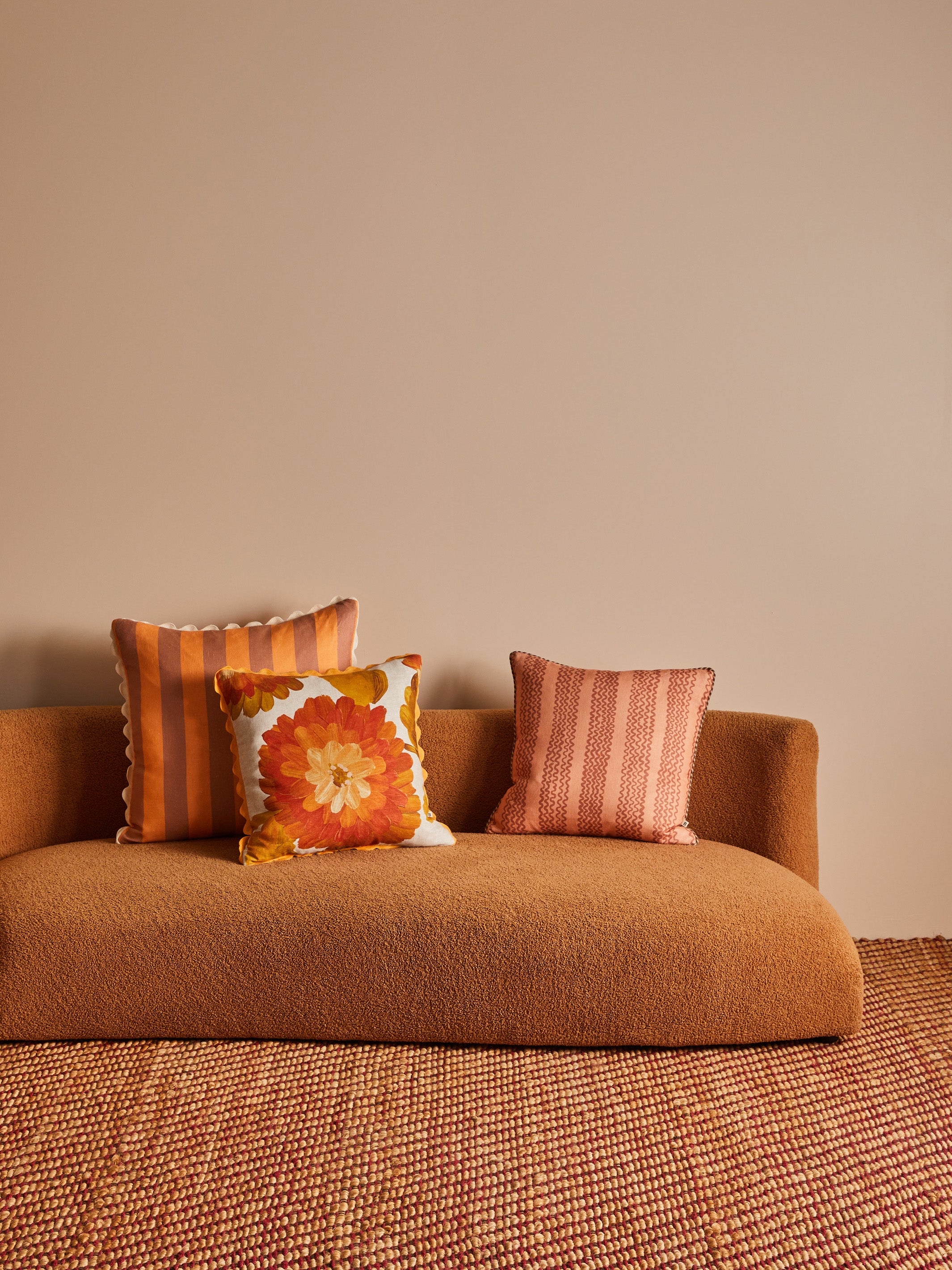 Bold Stripe Peach Linen Cushion