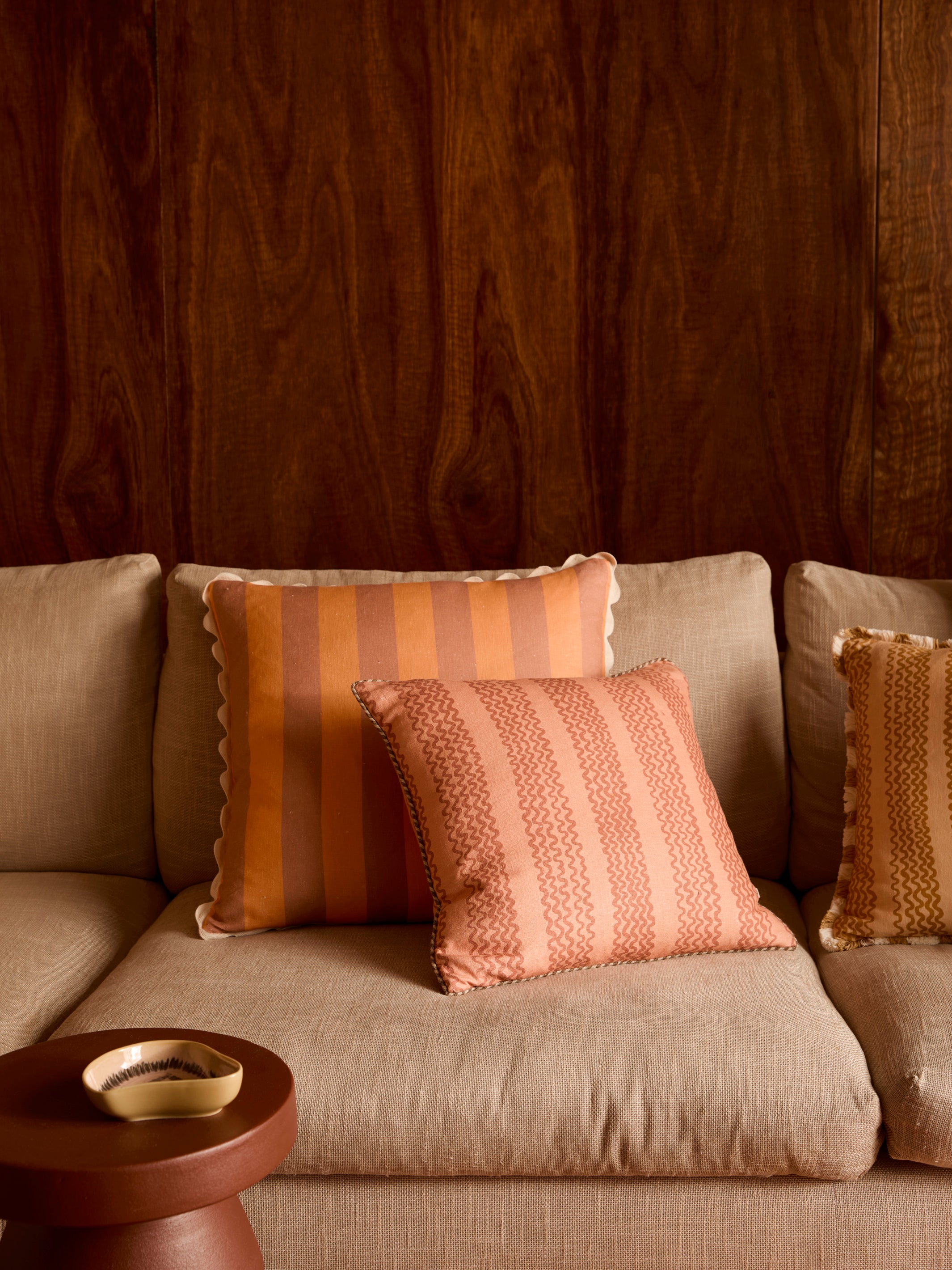 Bold Stripe Peach Linen Cushion