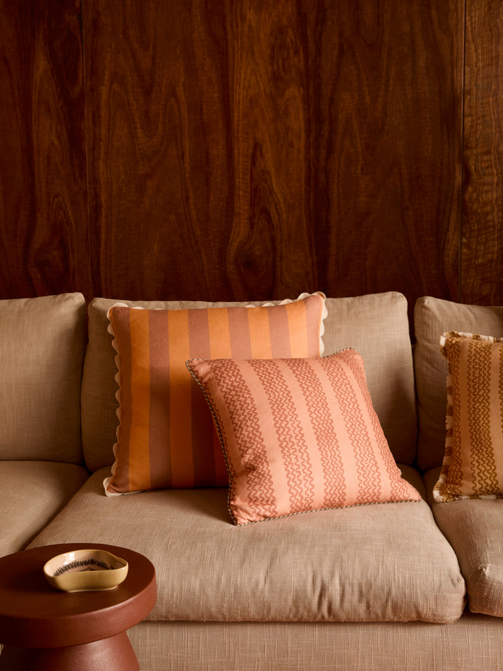 Bold Stripe Peach Linen Cushion