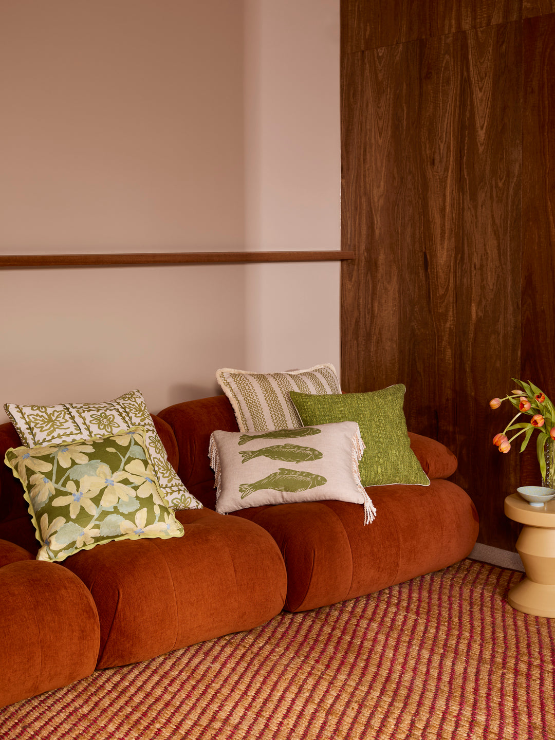 Mini Wave Olive Linen Cushion