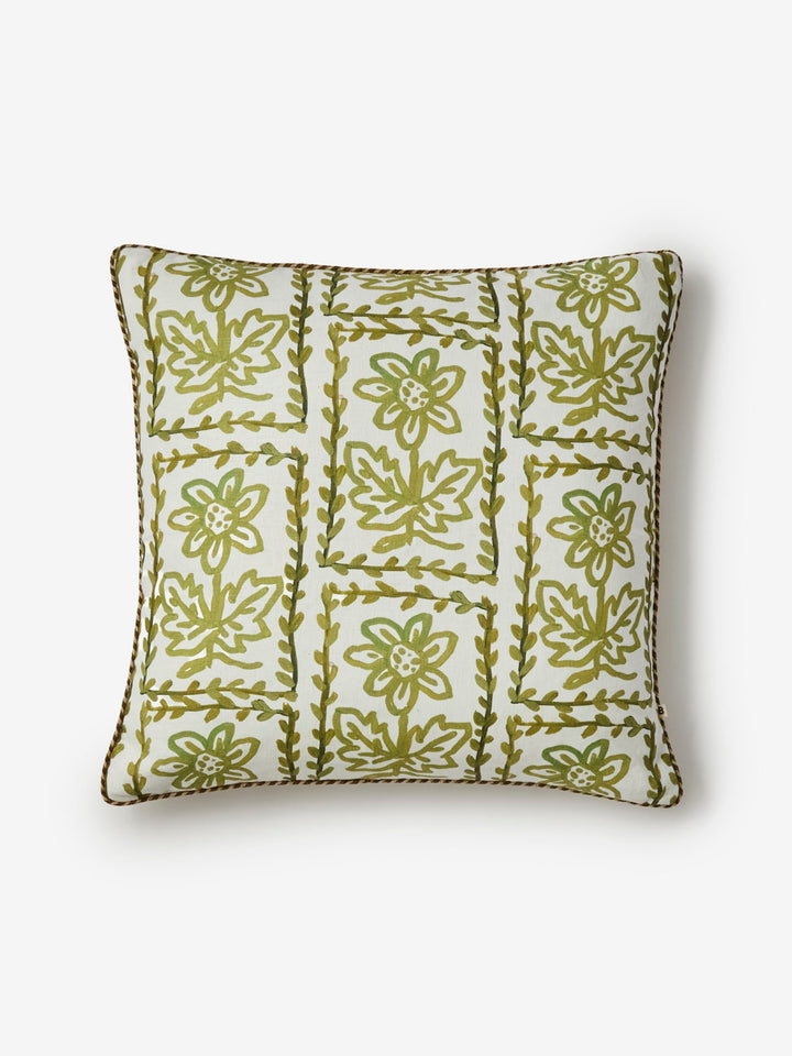 Daisy Olive Linen Cushion