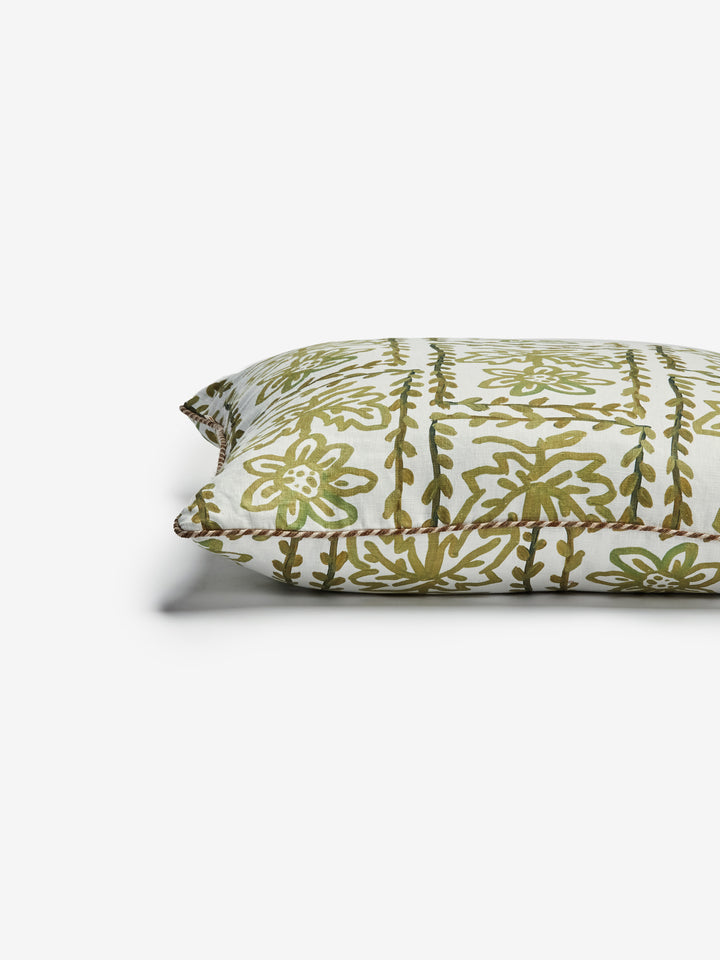 Daisy Olive Linen Cushion