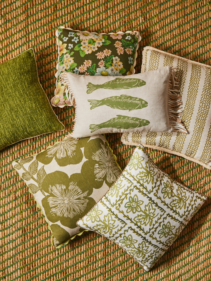 Daisy Olive Linen Cushion