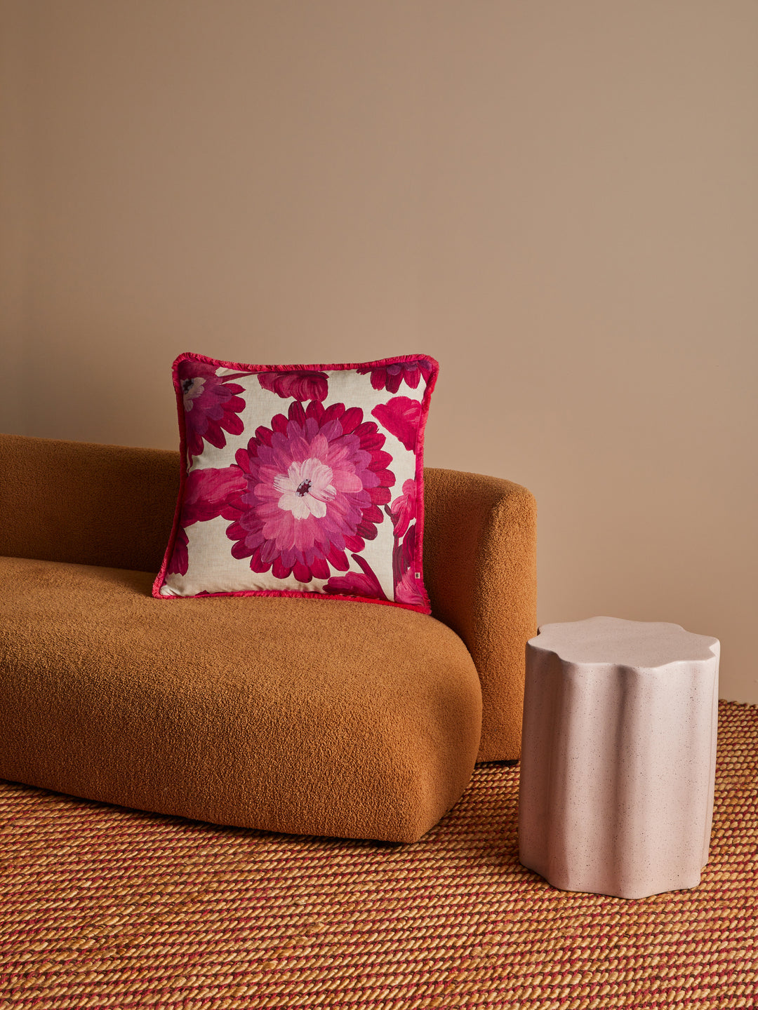 Dahlia Pink Linen Cushion