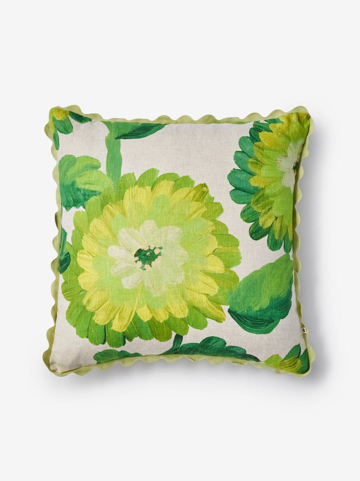 Dahlia Green Linen Cushion