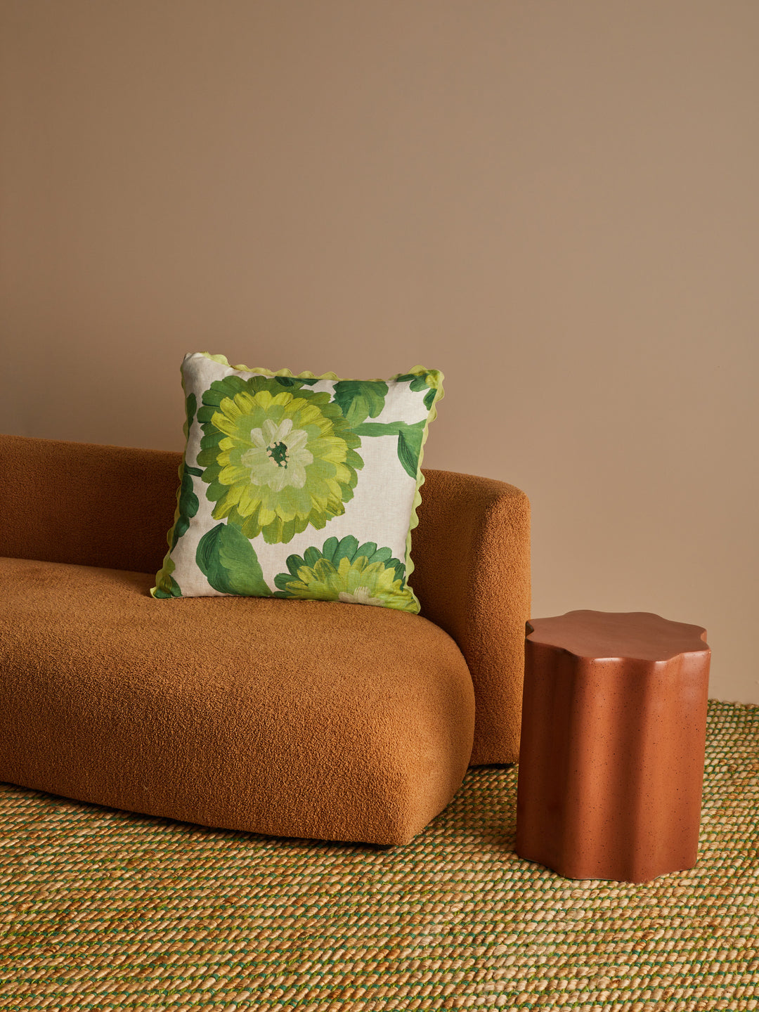 Dahlia Green Linen Cushion