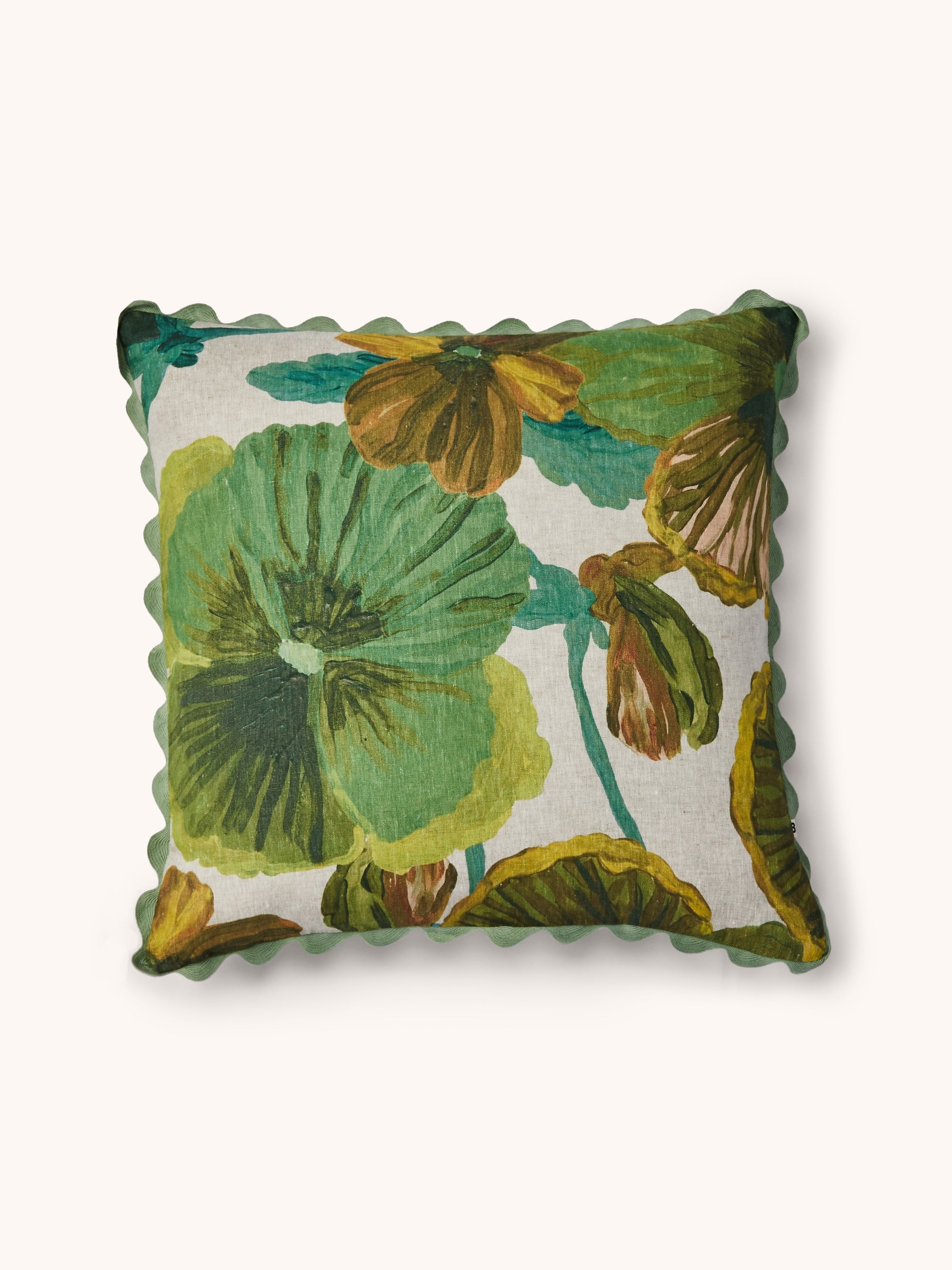 Wild Pansy Verde Linen Cushion