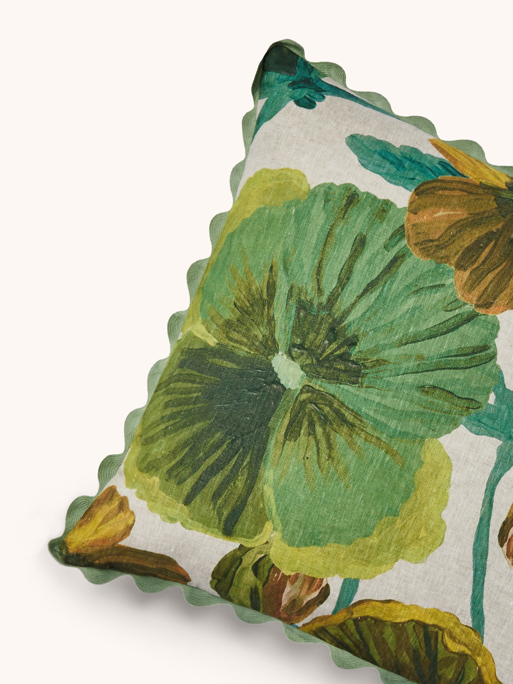 Wild Pansy Verde Linen Cushion
