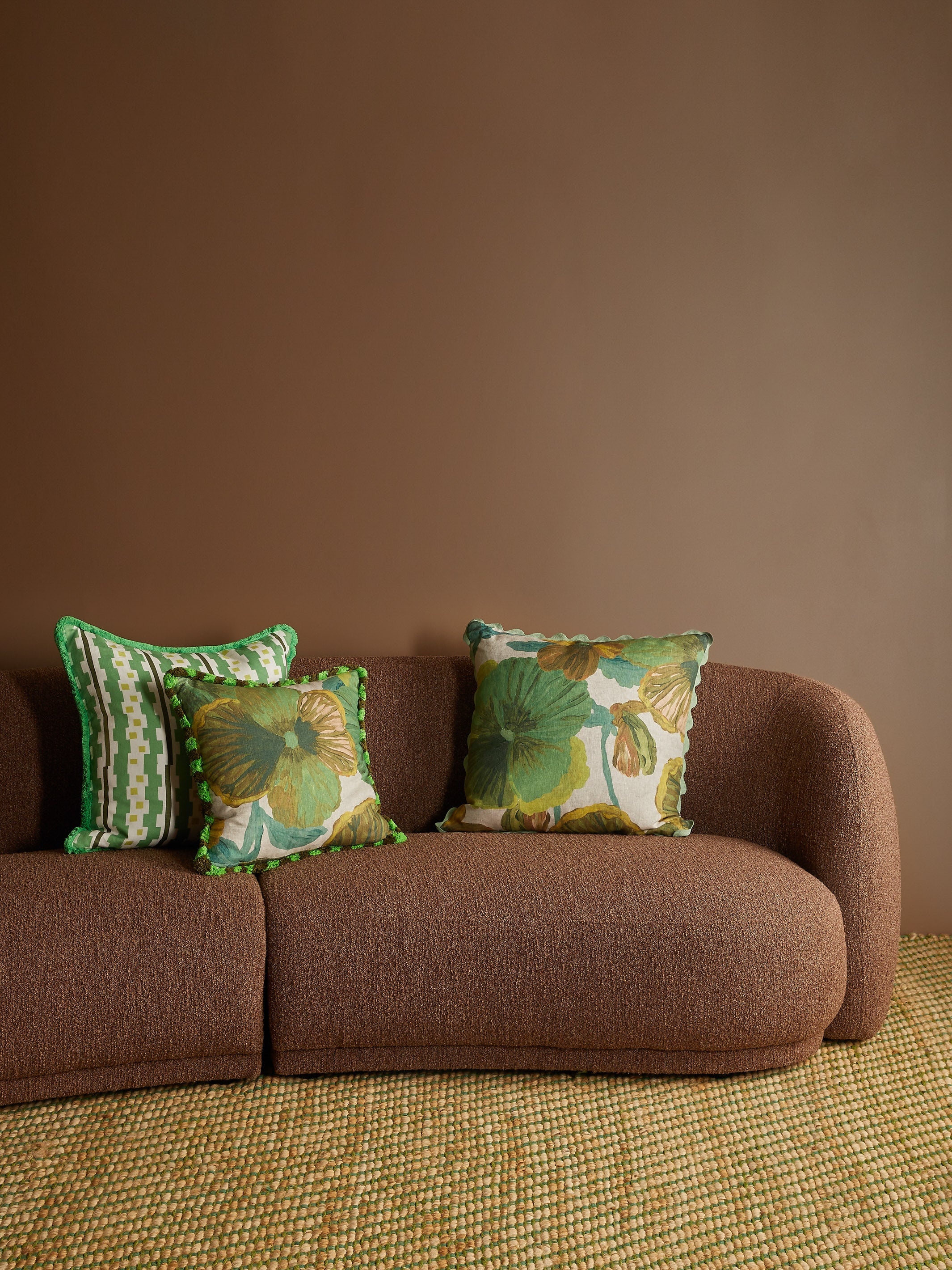 Wild Pansy Verde Linen Cushion